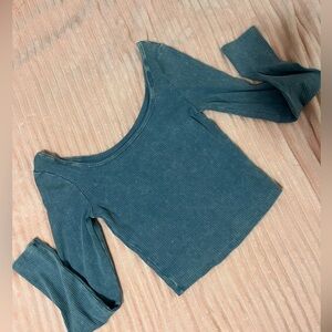 Blue Off Shoulder Long Sleeve Top